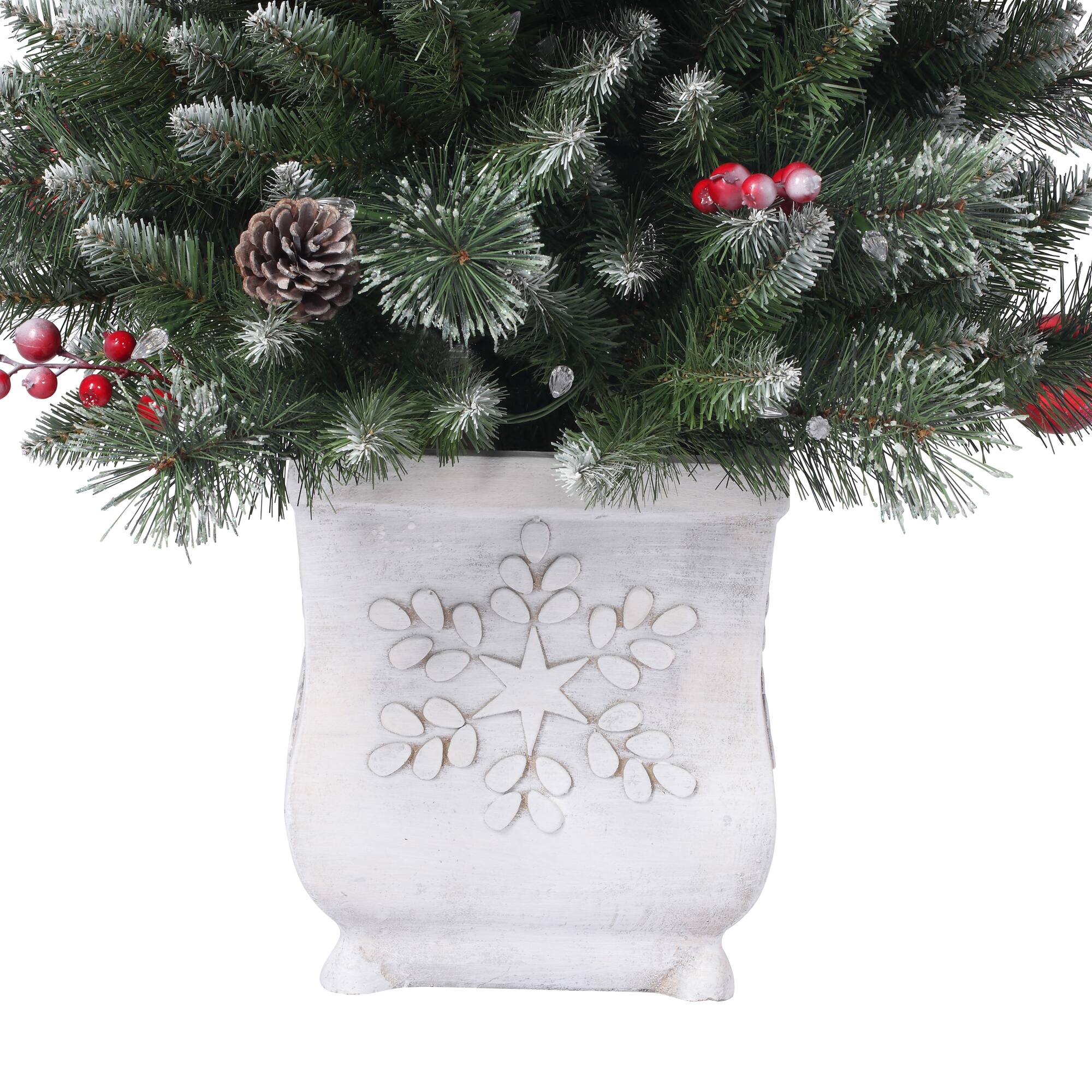 4.5ft. Pre-Lit Frosted Ithica Pine Artificial Potted Christmas Tree, Soft White C3 LED Lights